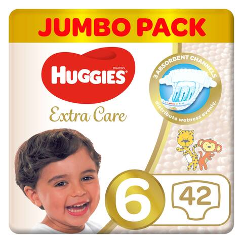 Buy Huggies Extra Care, Size 6, 15+ kg, Jumbo Pack, 42 Diapers in Saudi Arabia