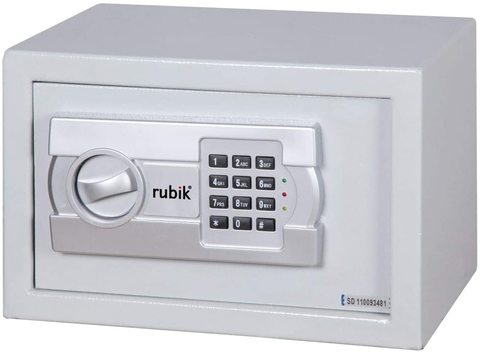 Rubik Electronic Safe Box with Keypad and Key Lock for Money Cash Jewelry Passport Office Home Hotel Security (20x31x20cm) White