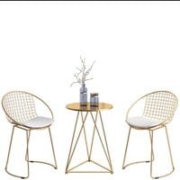 Yulan Modern Luxury Iron Golden Metal Living Room Table &amp; Chair Set for Bar Dresser Coffee Leisure Balcony Hallway (E) 500