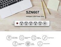 Huntkey Power Extension Cord Charging Station for all AC Socket and USB Powered Devices, 3 m, SZN607, White, Smart Surge Protector Power Strip with 5 Outlets and 2 Charging USB Ports