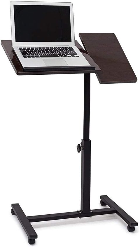 Doreen Laptop Table Height-Adjustable: 95 X 60 X 40.5 Cm Sofa Couch Side Table with Wheels for Notebooks with Tray for Mouse High-Shine Lacquered, Anti-Slip