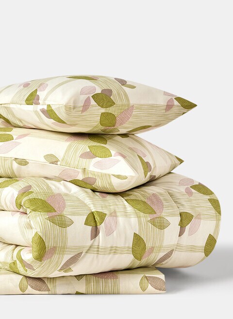 KLUB LINEN Single Comforter 3PC Set Spring Leaf Green 144TC Poly Cotton Printed Design