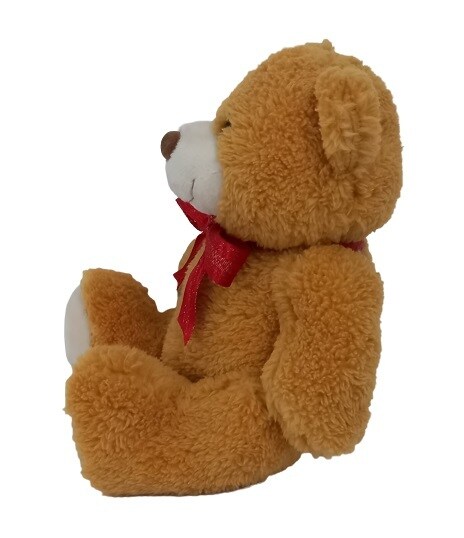 Plush Teddy Golden Brown with Red Ribbon 15cm