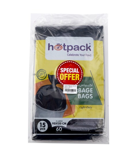 Hotpack Garbage Bag&nbsp;95x120cm, 60 Gallon,&nbsp;15 Pieces, Pack of 3 45 Bags