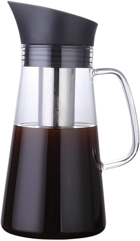 Lushh Glass Drip-free Carafe with handle with Stainless Steel Flip-top Lid built in infuser, Hot and Cold Glass Water Pitcher, Tea/Coffee Maker &amp; Cafe, Iced Tea