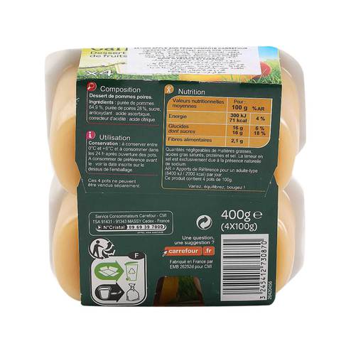 Carrefour Compote Apple Pear 100gx4