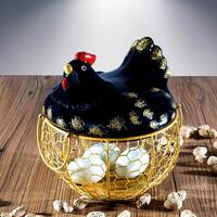 liying Creative Metal Wire Egg Storage Basket, with Ceramic Farm Chicken Cover And Egg Holder, Strawberry Pattern, Home Decorations, Beautiful Gifts-black