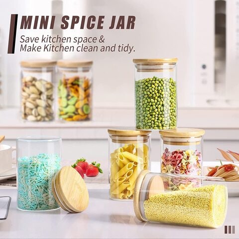 Glass Jars Set w/ Acacia Wood Jar Lids, Food Cereal Storage Containers for  Home Kitchen Tea Herbs Coffee Flour Herbs Grains