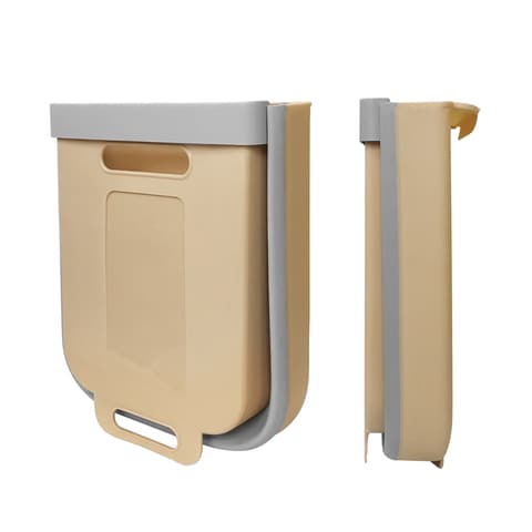 Aiwanto Trash Can Dust Bin Folding Trash Can for Kitchen Garbage Box Cabinet Door Small Garbage Can Plastic Bag Holder Hanging Waste Basket (Brown)