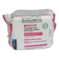 Evoluderm Makeup Remover 25 Wipes With Almond Milk And Rose Petals Extracts White