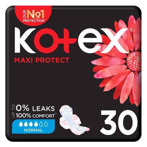 Buy Kotex Maxi Protect Thick Pads, Normal Size Sanitary Pads with Wings, 30 Sanitary Pads in Saudi Arabia