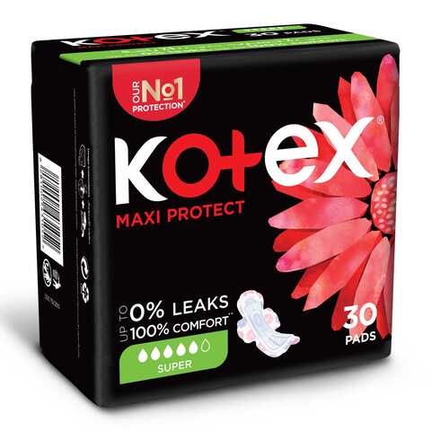 Kotex Maxi Protect Thick Pads Super Size Sanitary Pads With Wings 30 Sanitary Pads
