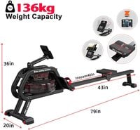 SKY LAND Water Rowing Machine Smooth &amp; Quiet with Bluetooth APP,Equip with GADGET Support,Soft Seat,LCD Digital Monitor &amp; Max User Weight 130kgs. Max Height 6.56 ft. GM 8143, Black-Red