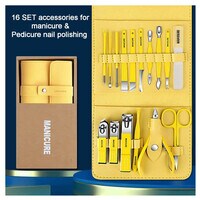 Manicure Set Pedicure Set Nail Clippers, 16 in 1 Professional Pedicure Kit Nail Scissors Grooming kit and Ear Wax Removal Tools with PU Leather Case for Travel Manicure kit Yellow
