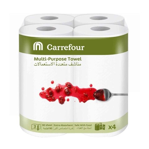 Carrefour 3 Ply Multi-Purpose Towel 90 Sheets x4