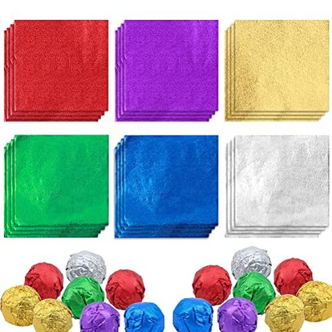 Generic 600 Pcs Square Aluminium Foil Candy Wrappers 6 Colors Chocolate Candy Wrappers Sugar Diy Candies Packaging Decor Homemade Caramel Wrappers Foil Wraps For Party Candy Packaging Decoration