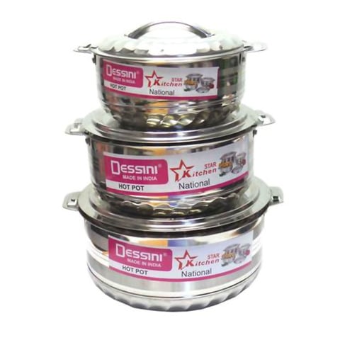 Dessini National Stainless Steel Hotpot Silver Pack of 3