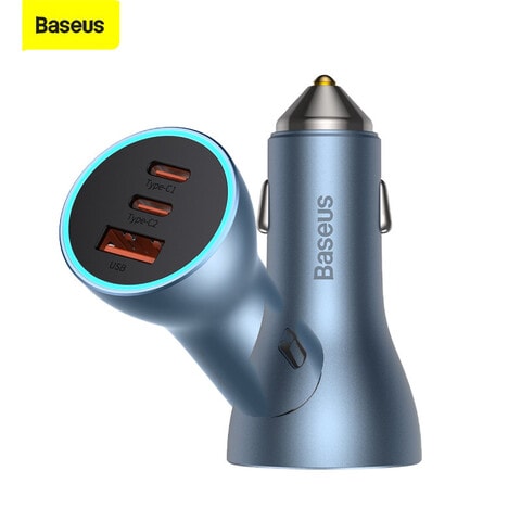 Baseus 65W Fast Car USB Charger Adapter 3 Ports Car Mobile Phone Fast Charging Socket Plug with PD USB C Port &amp; Quick Charge 3.0 Compatible with iPhone 14 Pro Max/14 Pro/13 Pro, iPad Pro, MacBook Blue