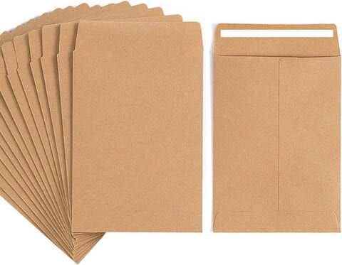 Brown Coin Envelopes 6&rdquo; x 4&rdquo; Kraft Self-Adhesive Seed Envelopes for Small Items Parts, Wages, Notes, Beads, Garden, Office (50 Pack)