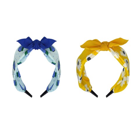 Aiwanto 2Pcs Bow Knot Fashion Headband Printed Design Hair Accessory for Ladies Blue Yellow