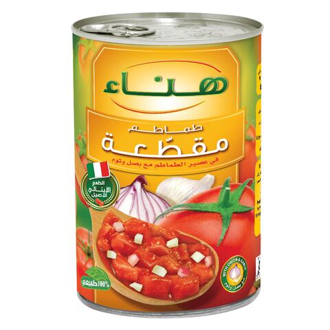 اشتري هناء معجون صلصة طماطم مقطعة مع البصل والثوم 400 جرام في السعودية