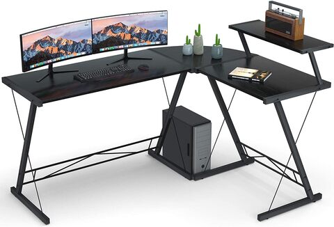 Gameon 3 In 1 L-Shaped Slayer II Xl Series Gaming Desk, 150x112x74cm & Table Top 100x48cm + 60x48cm, With Accessories Stand - Black