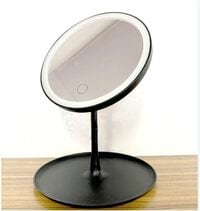 Atraux Round LED Makeup Mirror, Rechargeable Vanity Mirror With Adjustable Brightness, Touch Control &amp; 90 Rotation (Black)