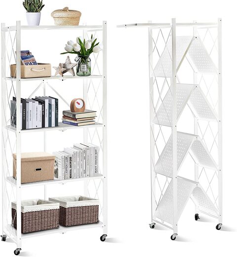 Buy 5 Tier Metal Storage Rack Foldable Shelf Kitchen Organizer Bedroom  Shelves Rolling Cart Online - Shop Home & Garden on Carrefour UAE