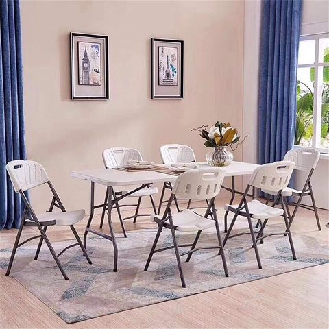 Buy LANNY Plain White Folding Plastic Dining Set Bundle 1 6