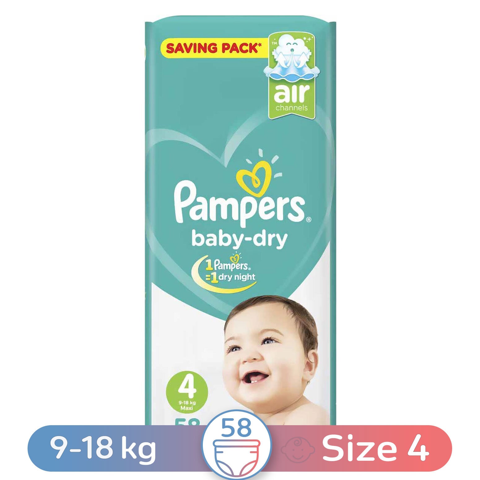 focus Ineenstorting zeemijl Buy Pampers Baby-Dry Diapers 4 Maxi, 9-18 Kg - 58 Diapers Online - Shop  Baby Products on Carrefour Egypt