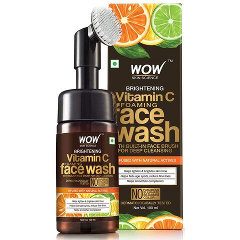 Buy WOW Skin Science Brightening Vitamin C Foaming Face Wash with Built-In Face Brush for deep cleansing - No Parabens, Sulphate, Silicones  Color - 100ml in UAE