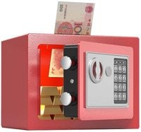 Electronic Digital Mini Cash Deposit Drop Slot Safe Box with Key and Pin Code (23x17x17cm) Red