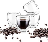 Double Walled Glass Coffee Mugs, Large Insulated Layer Coffee Cups, Clear Borosilicate Mugs, Perfect for Cappuccino, Tea, Latte, Espresso, Wine, Microwave Safe (8OZ/250ml, 4-piece set)