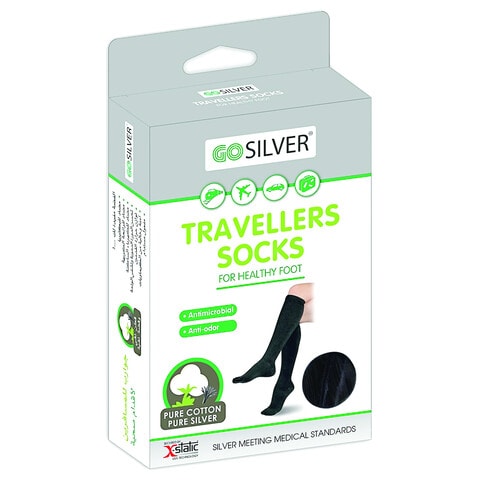 Go Silver Compression Socks for Traveling Black Size 43/46