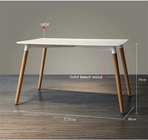 LANNY 120CM length wood table T6 Mid-Century Modern Rectangle Kitchen and Dining Room Table in White