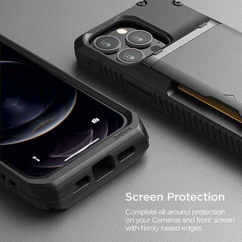 VRS Design Damda Glide PRO designed for iPhone 13 PRO case cover wallet [Semi Automatic] slider Credit card holder Slot [3-4 cards] - Black