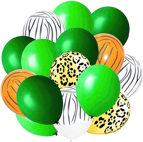 Party Time 35-Pieces Safari Theme Party Balloons Set of 10&quot; Dark Green, Light Green Latex Balloons and 12&quot; Animal Print Balloons Decoration For Safari Birthday Party Decoration - Party Supplies