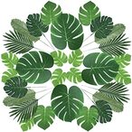 اشتري 90 Pieces 6 Kinds Artificial Palm Leaves with Faux Monstera Leaves Stems Tropical Plant Simulation Safari Leaves for Hawaiian Luau Party Jungle Beach Theme Party Table Leave Decorations في الامارات