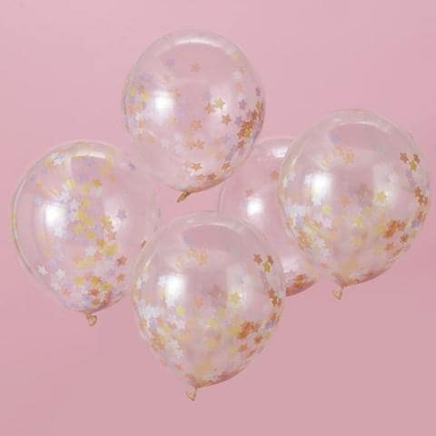 GingerRay - Make A Wish Star Confetti Balloons 12in 5pcs - Pink