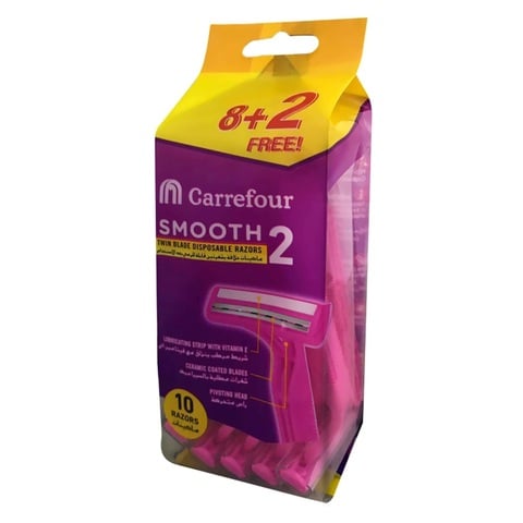 Carrefour Smooth 2 Twin Blade Disposable Razors Pink 10 count