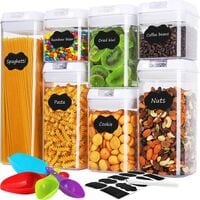 Airtight Food Storage Container 7 Pieces Set With Marker And Labels And Spoons White Color