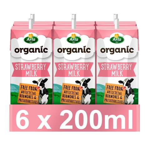 Arla Organic Milk Strawberry Flavor Multipack 200ml Pack of 6