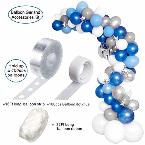Balloon Garland Arch Kit Blue and White Silver 16Ft Long 100pcs Balloons Pack For Boy Baby Shower Birthday Party Centerpiece Backdrop Background Decorations