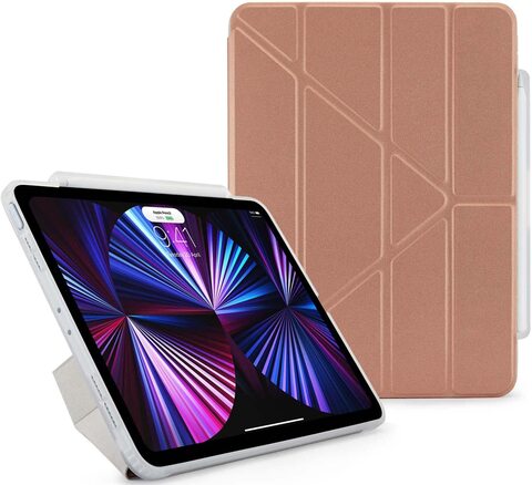 Pipetto Origami no. 3 Pencil case for Apple iPad Pro 11 inch (2022 / 2021/2020/2018) case Ultra Smart cover with 5 in 1 stand - Storage with Sync &amp; Charge compatible with Apple Pencil 2 - Rose Gold