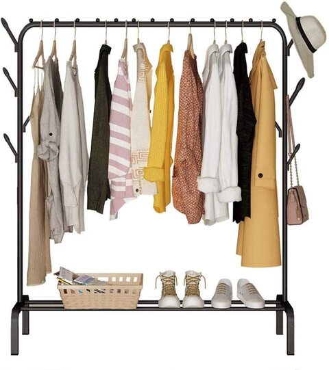 Showay Cloth Rack Cloth Stand Clothes Hanger Stand Clothes Clothes Hanger Dryer Rail With 8Pcs Branch Hook Bottom Storage 110cm Length Large Space For Shoes Clothes Jacket Umbrella Hats Scarf Handbags