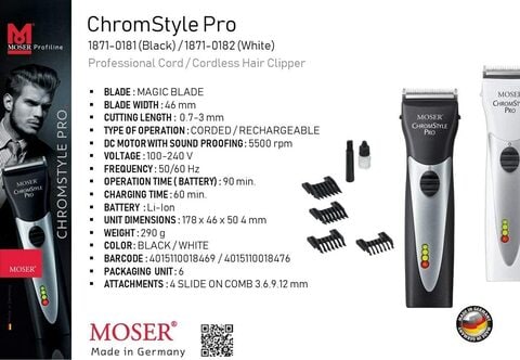 Moser 1871-0181, Chromstyle Professional Cord/Cordless Hair Clipper, Black (Pack Of 1)