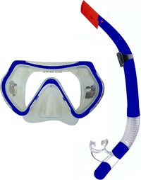 Mask and Snorkel Set, Panoramic Wide View, Anti-Fog Scuba Diving Mask, Easy Breathing and Professional Snorkeling Gear for Adults - Blue