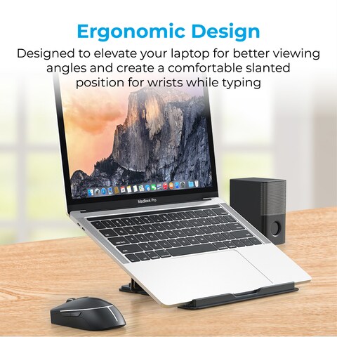 Promate Laptop Stand, Ergonomic Aluminum Multi-Level Notebook Stand up to 17 Inches with Anti-Slip Pads, Heat Dissipating and Foldable Design - DeskMate-5 Silver