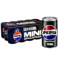 Pepsi Zero Cola Beverage Cans 155ml Pack of 15