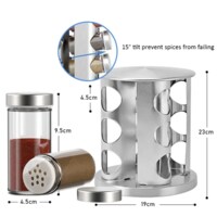 HEXAR&reg; Stainless Steel Revolving Spice Rack Set with 12 Spice Jars Spice Rack Tower Organizer for Countertop or Cabinet Standing Seasoning Tower for Kitchen 360&deg; Rotating Spice Carousel (12 JARS)